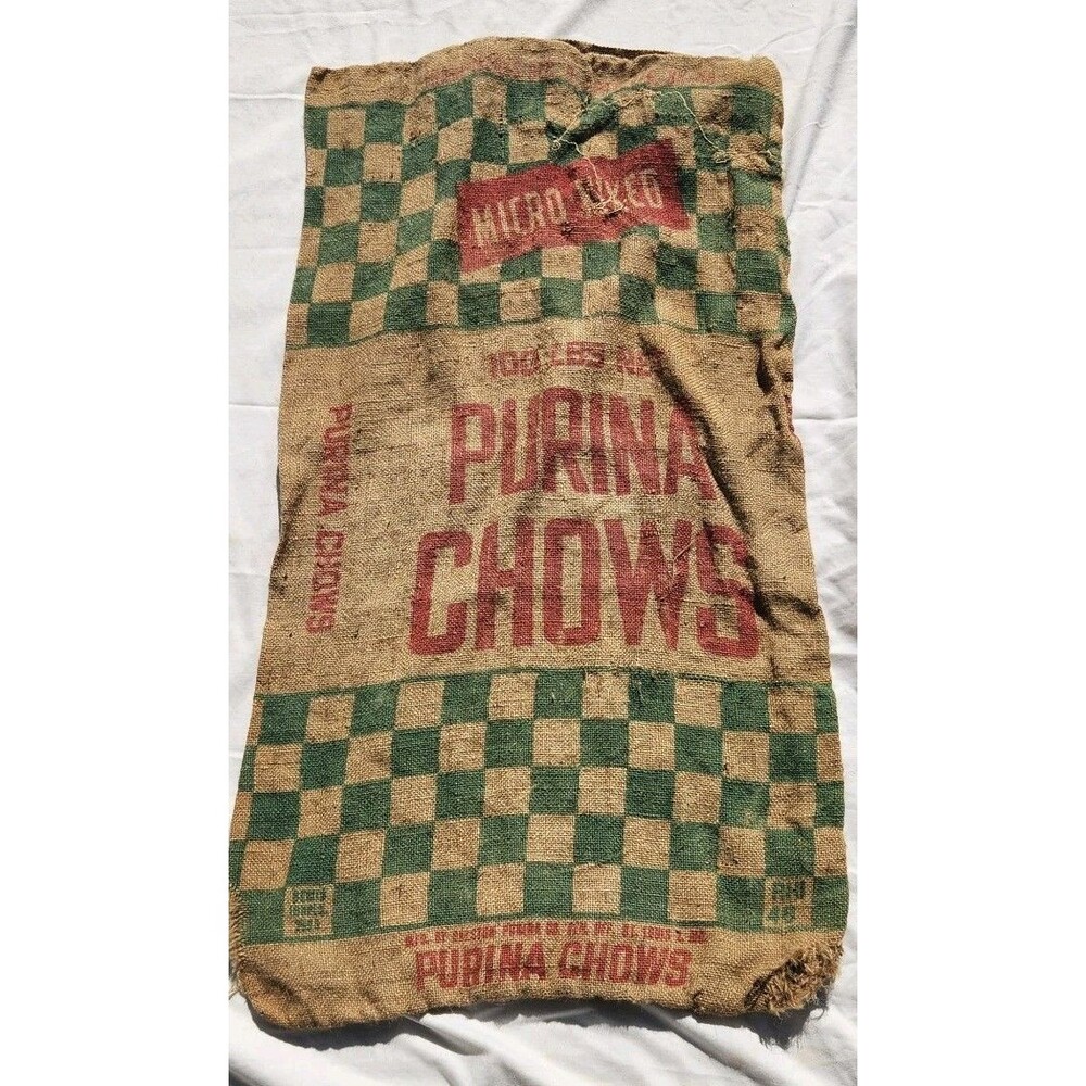 Vintage Farm Purina Chows Red Letter Micro Mix Feed Burlap Bag Sack 100#